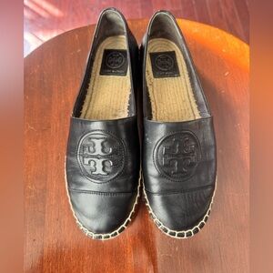 Tory Burch Black Leather Espadrille Flats-Sz. 7.5